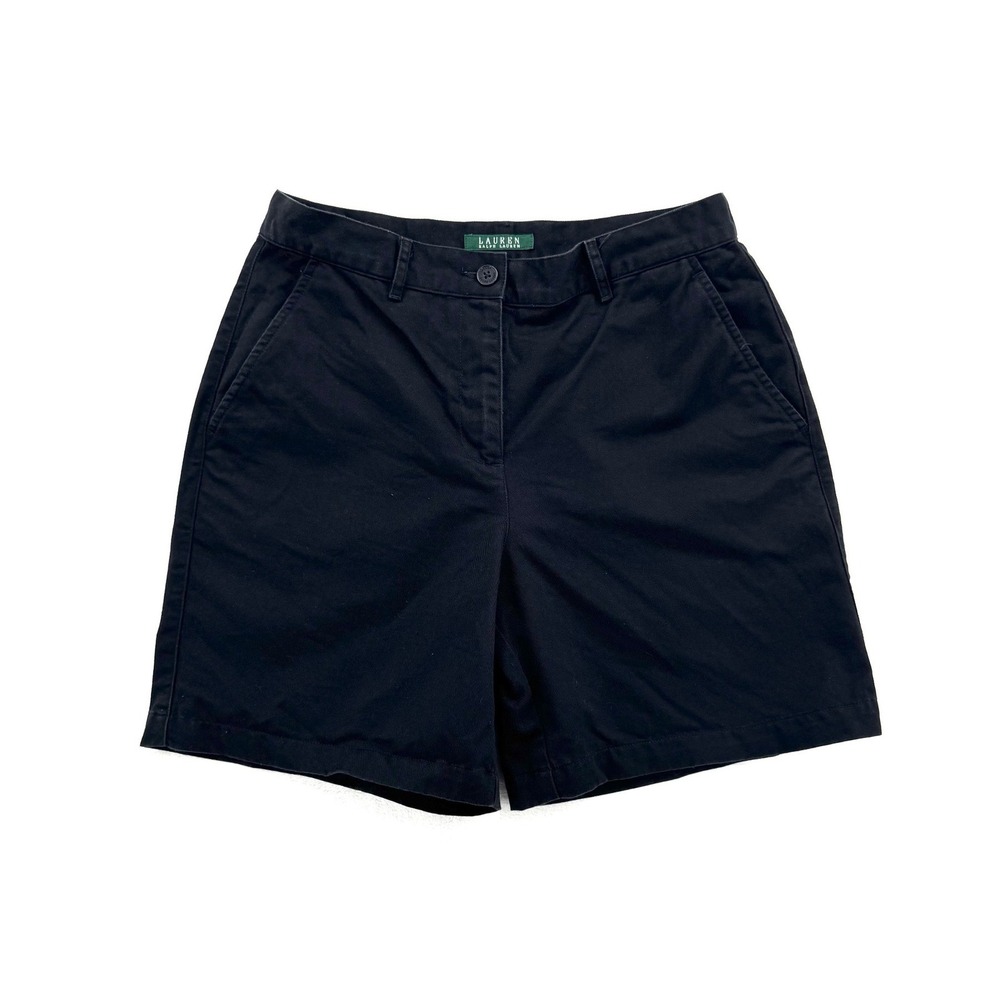 Women's Lauren Ralph Lauren Black Chino Shorts Size 6 Cotton Mid Rise Preppy